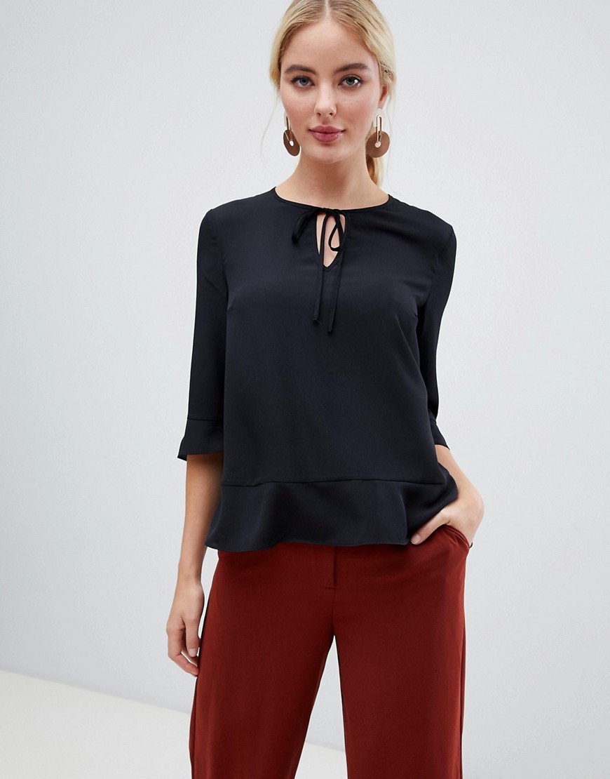 French Connection V-Neck Blouse with Sateen Piping