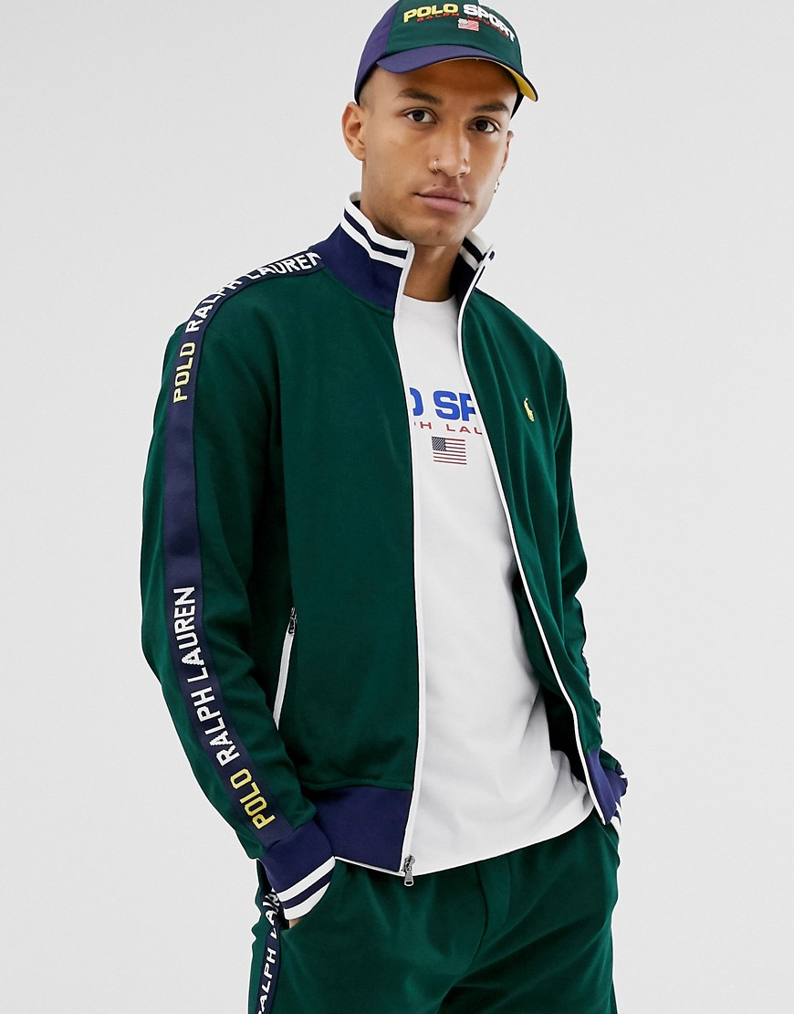 Polo Ralph Lauren sport taped and icon logo tricot track top in green