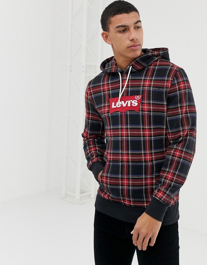 Levi's batwing logo check hoodie in black/red