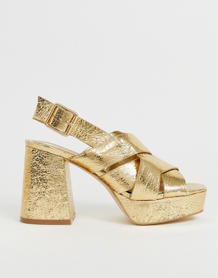 Head Over Heels Manda metallic gold chunky flatform going out heeled sandals