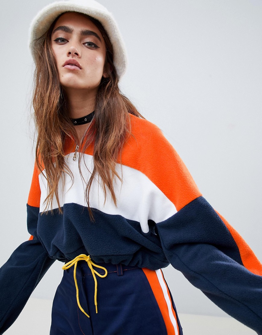 The Ragged Priest cropped fleece with half zip - Orange