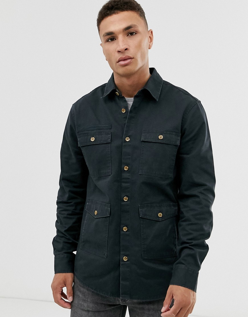 Only & Sons twill overshirt in navy