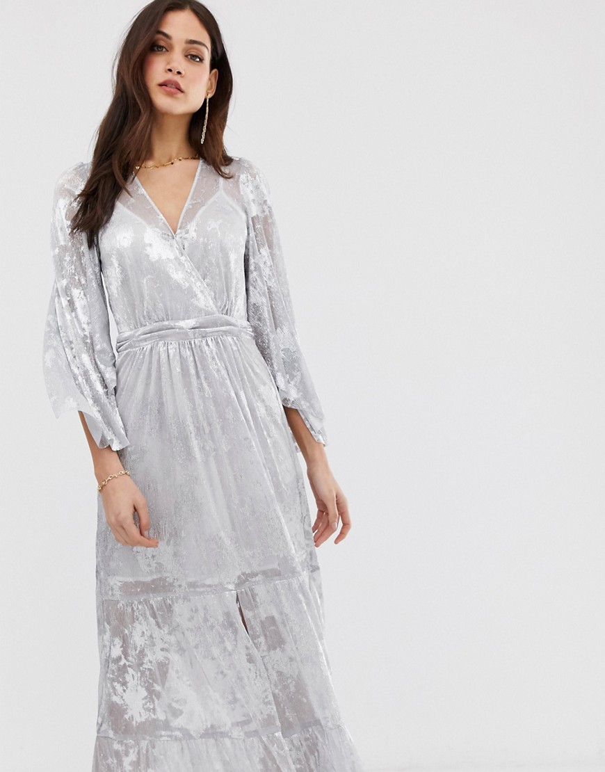 Ba&sh Vianca Sparkle Maxi Dress With Kimono Sleeve - Silver