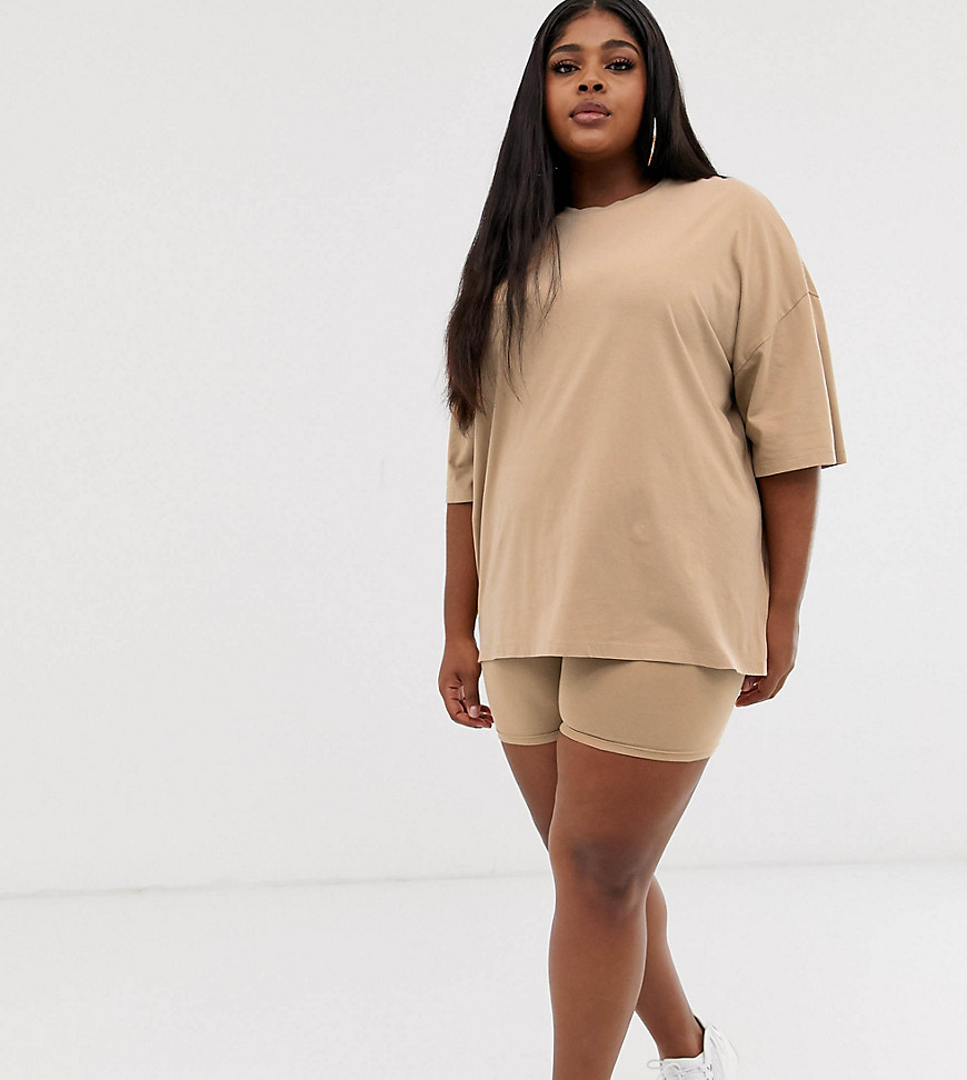 ASOS DESIGN Curve co-ord super oversized t-shirt with wash in sand