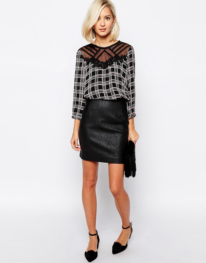 River Island | River Island Leather Look Mini Skirt at ASOS