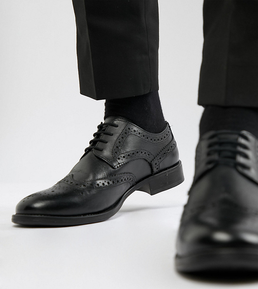 Frank Wright Wide Fit Brogues In Black Leather