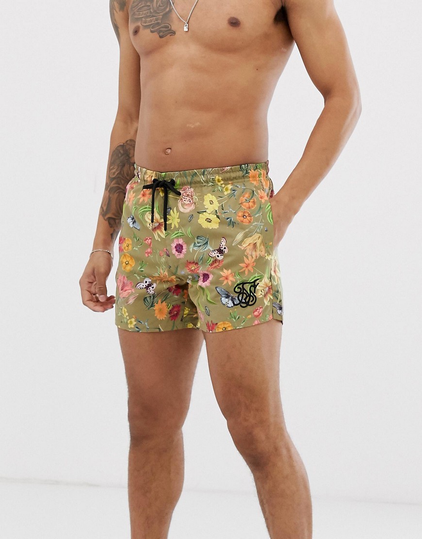 SikSilk co-ord swim shorts in green floral print