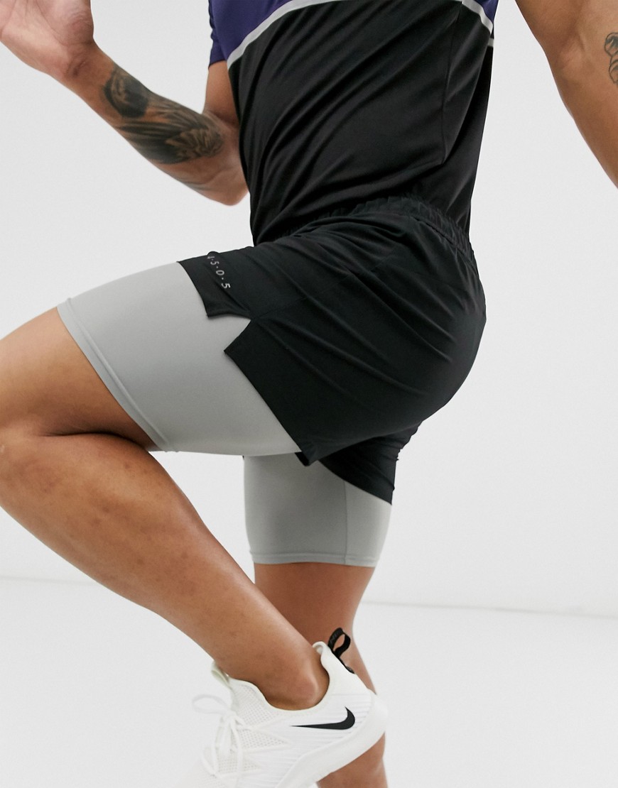 ASOS 4505 training 2 in 1 shorts in black & grey with quick dry