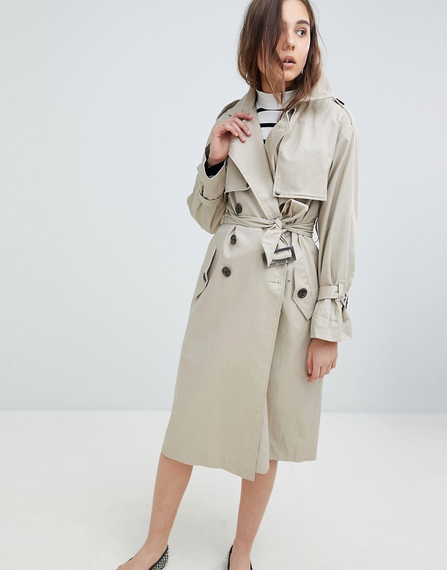 Neon Rose Oversized Canvas Trench - Beige