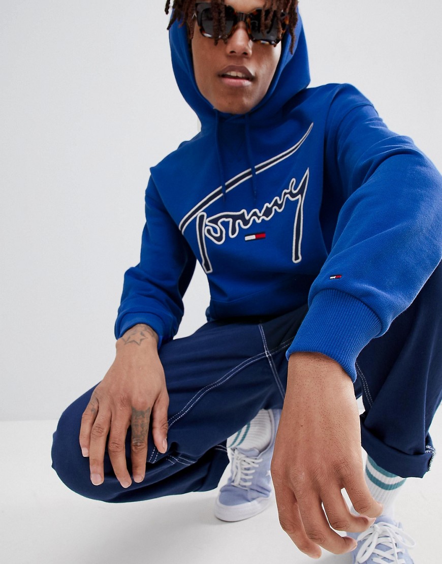 Tommy Jeans Signature Capsule logo front hoodie relaxed fit in blue