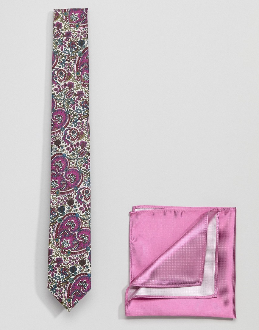 Gianni Feraud Libery Print Tie and Plain Pocket Square