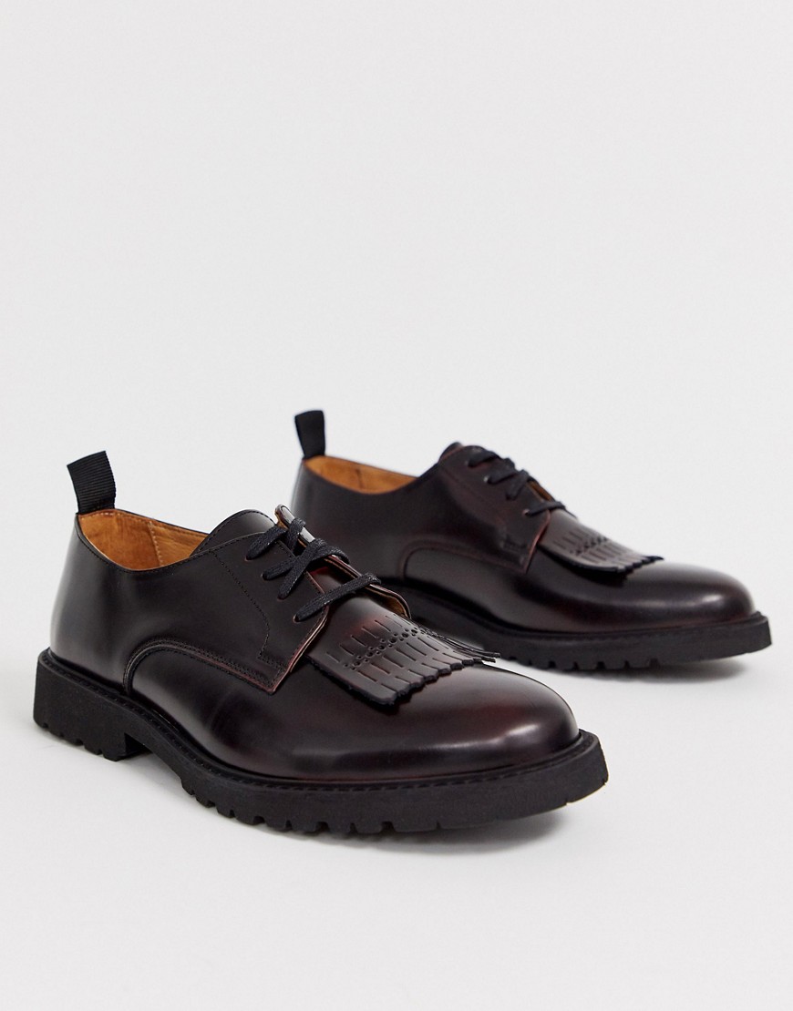 Selected Homme tassel leather lace up shoes in dark burgundy