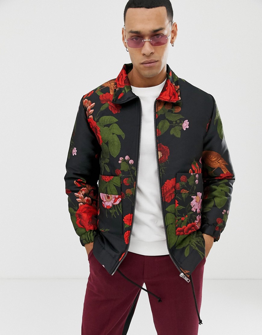 Profound Aesthetic Floral Boxy Fit Jacket In Black - Black | ModeSens
