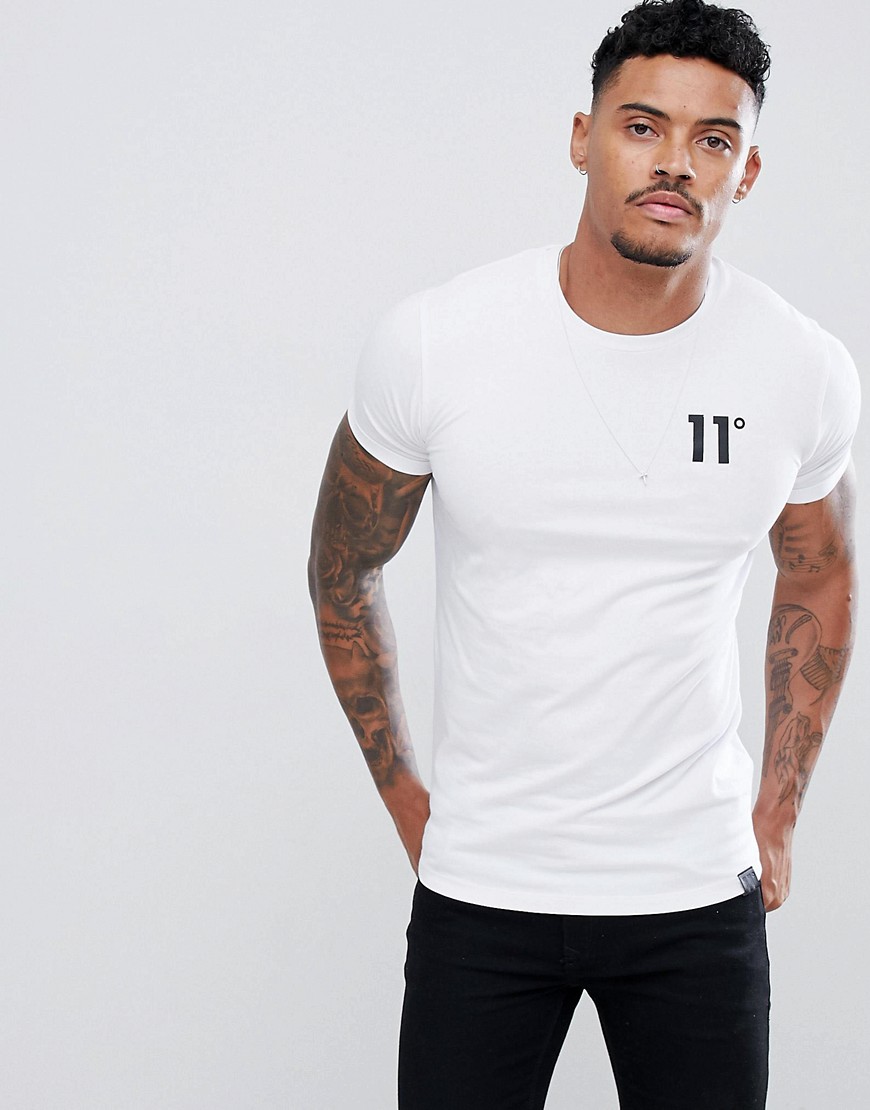 11 Degrees muscle fit t-shirt in white with logo
