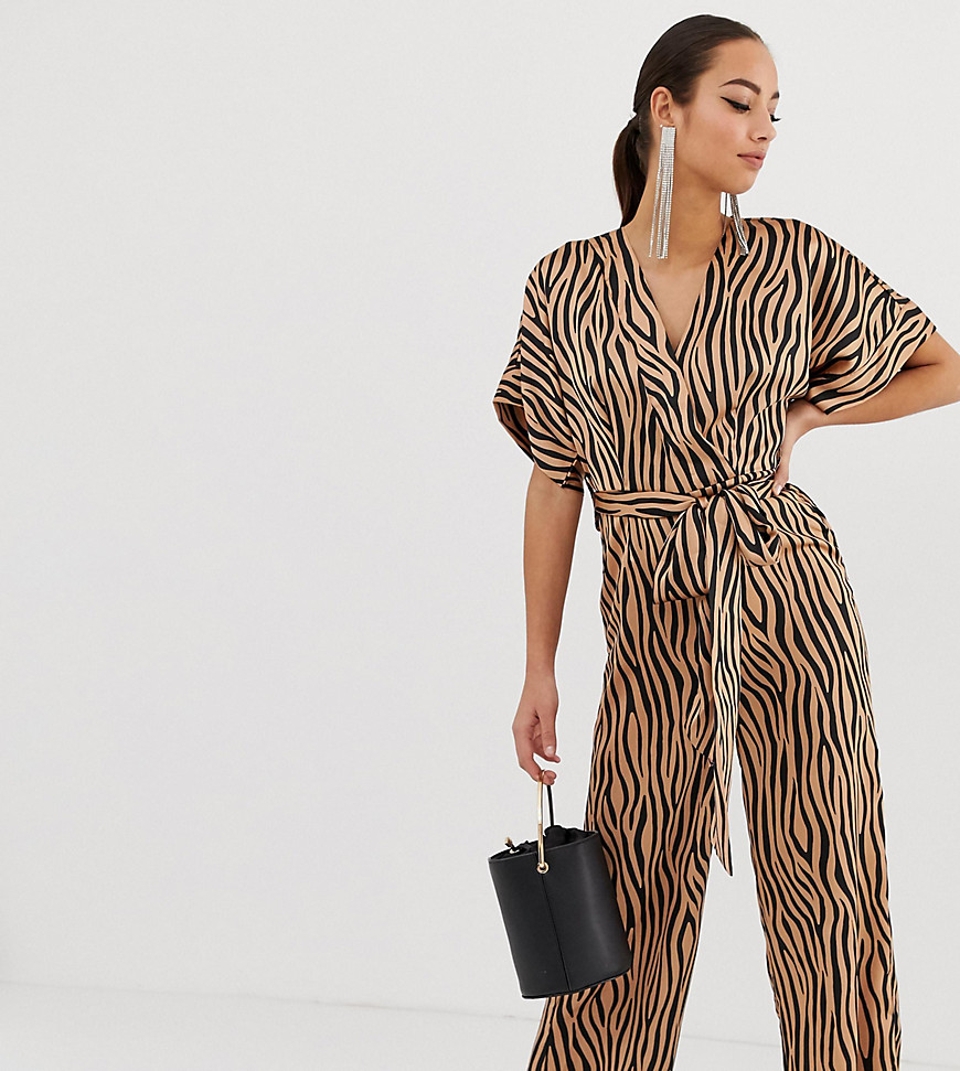 Missguided belted jumpsuit in animal print