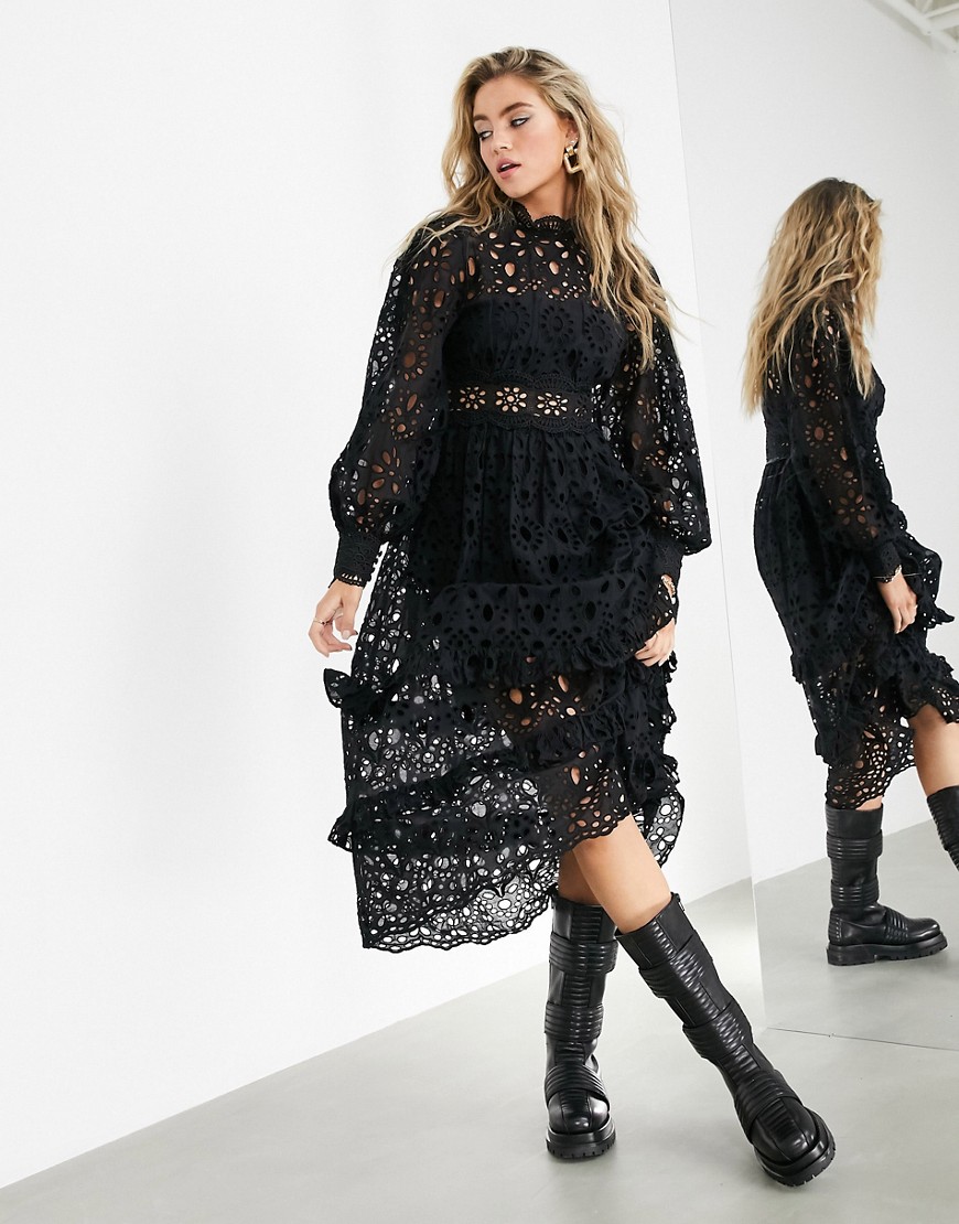 ASOS EDITION broderie midi dress with balloon sleeves