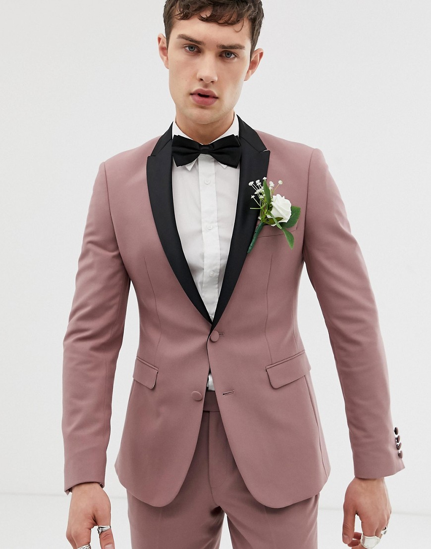 ASOS DESIGN wedding super skinny tuxedo suit jacket in mauve