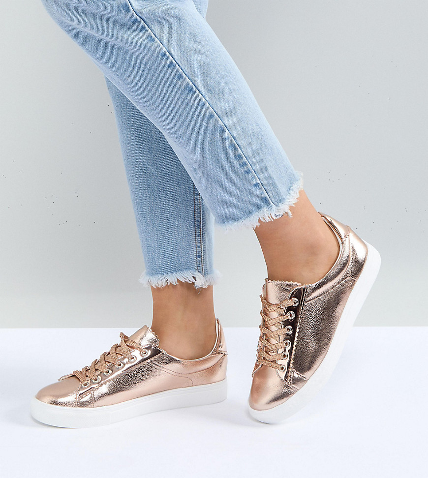 Lost Ink Wide Fit Rose Gold Metallic Trainers