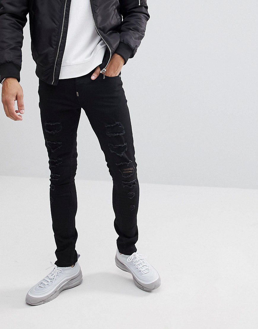 Ascend Denim Super Skinny Muscle Fit Jeans in Extreme Rips