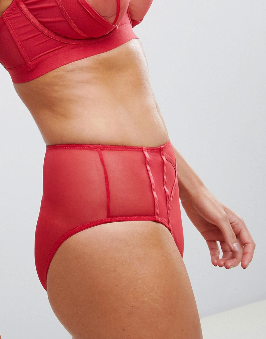 Wolf & Whistle sheer mesh high waisted brief in red