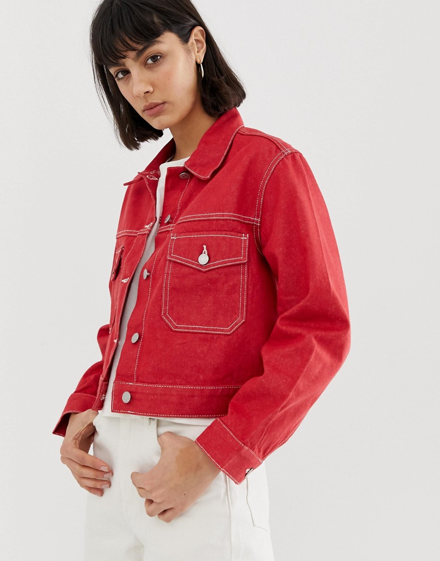 Weekday recycled edition denim jacket in red