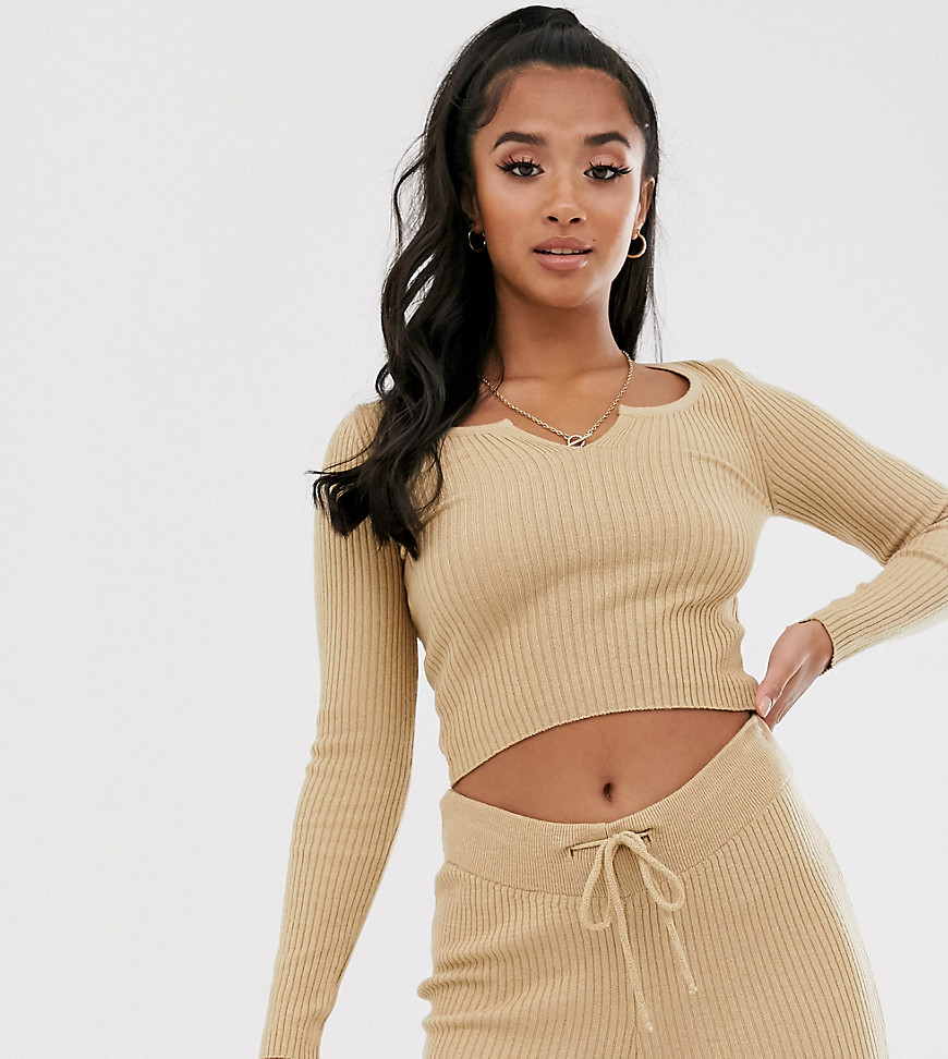 ASOS DESIGN Petite rib knit co-ord top with notch neck detail