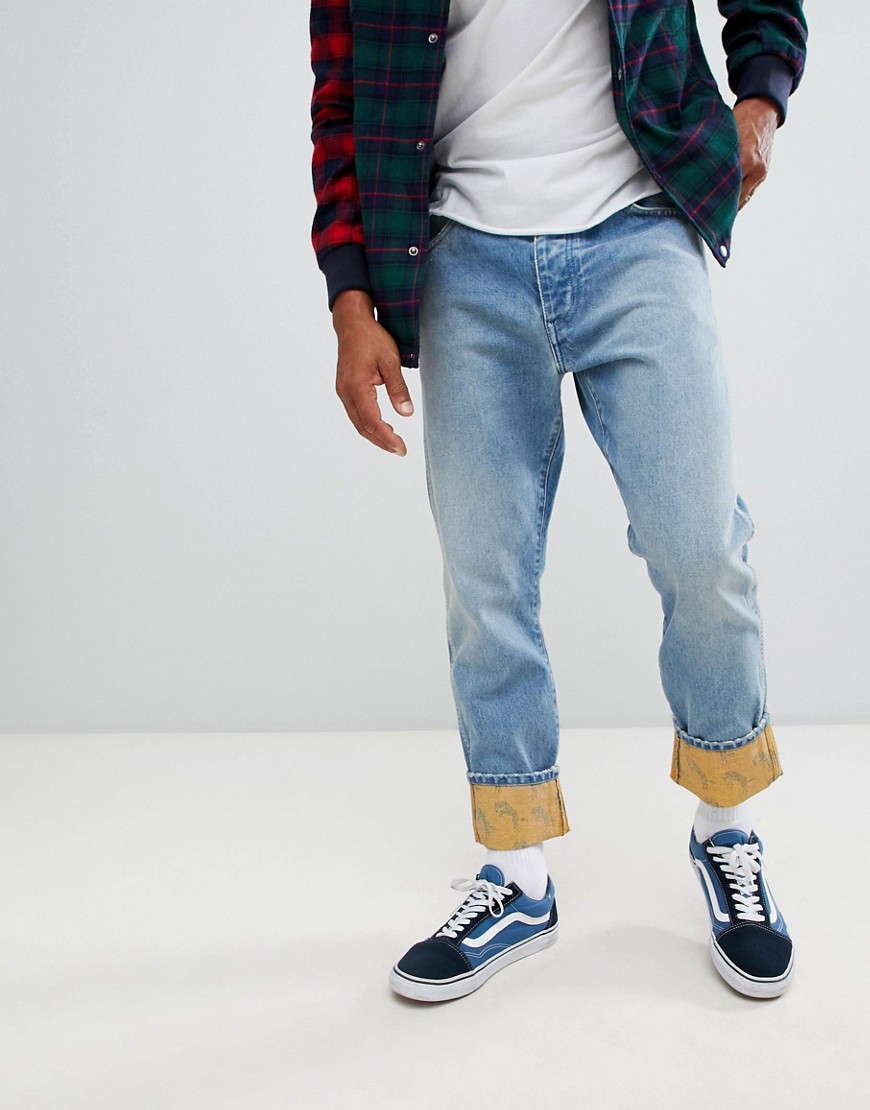 Wrangler blue & yellow tapered jeans