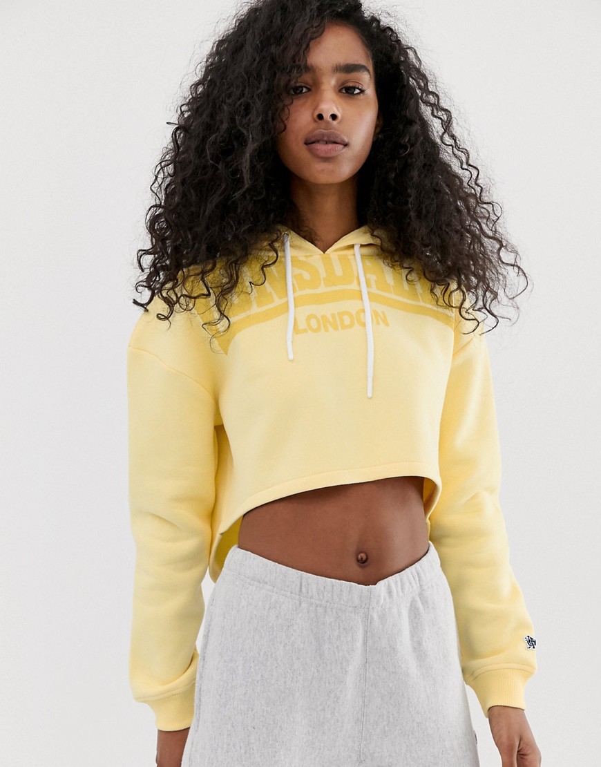 Lonsdale cropped logo hoodie in yellow
