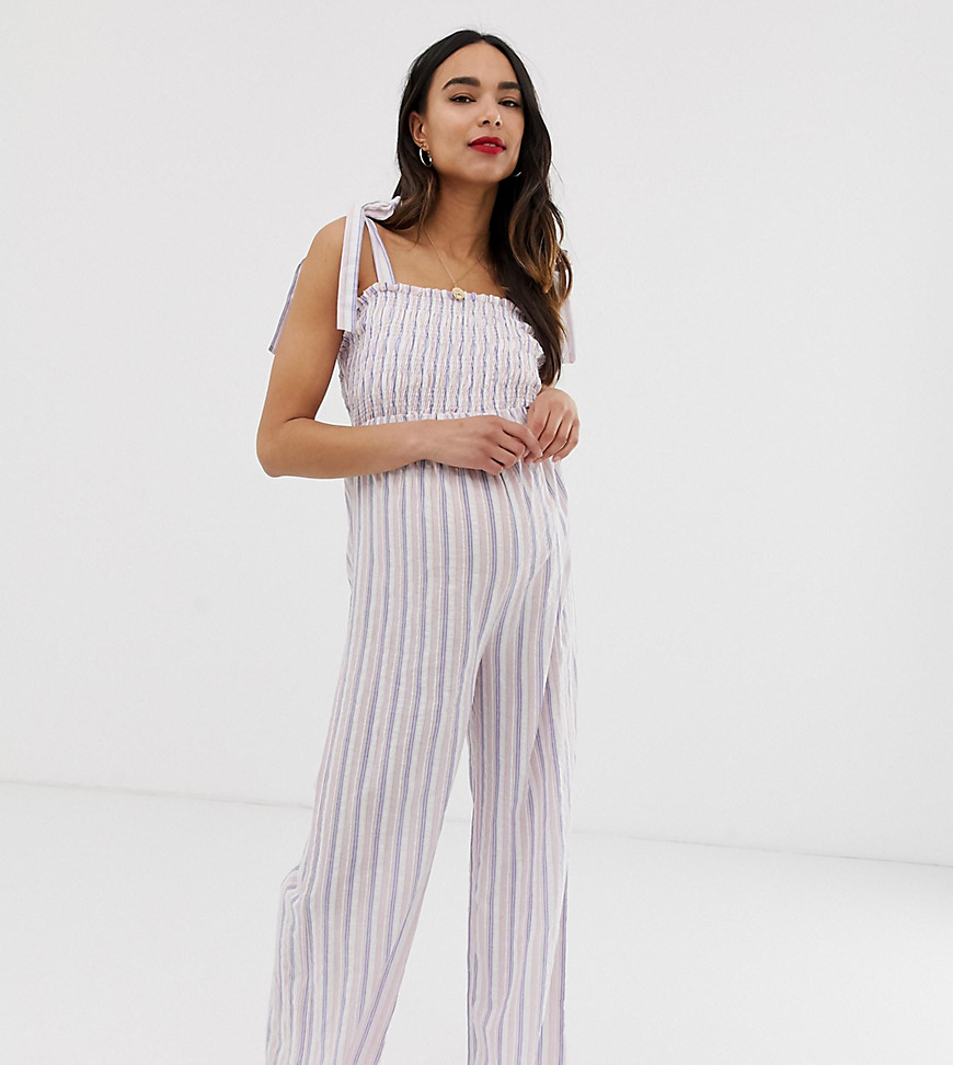 Wild Honey Maternity jumpsuit with shirred bodice in stripe