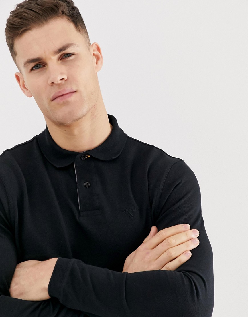 Barbour sports logo long sleeve polo in black
