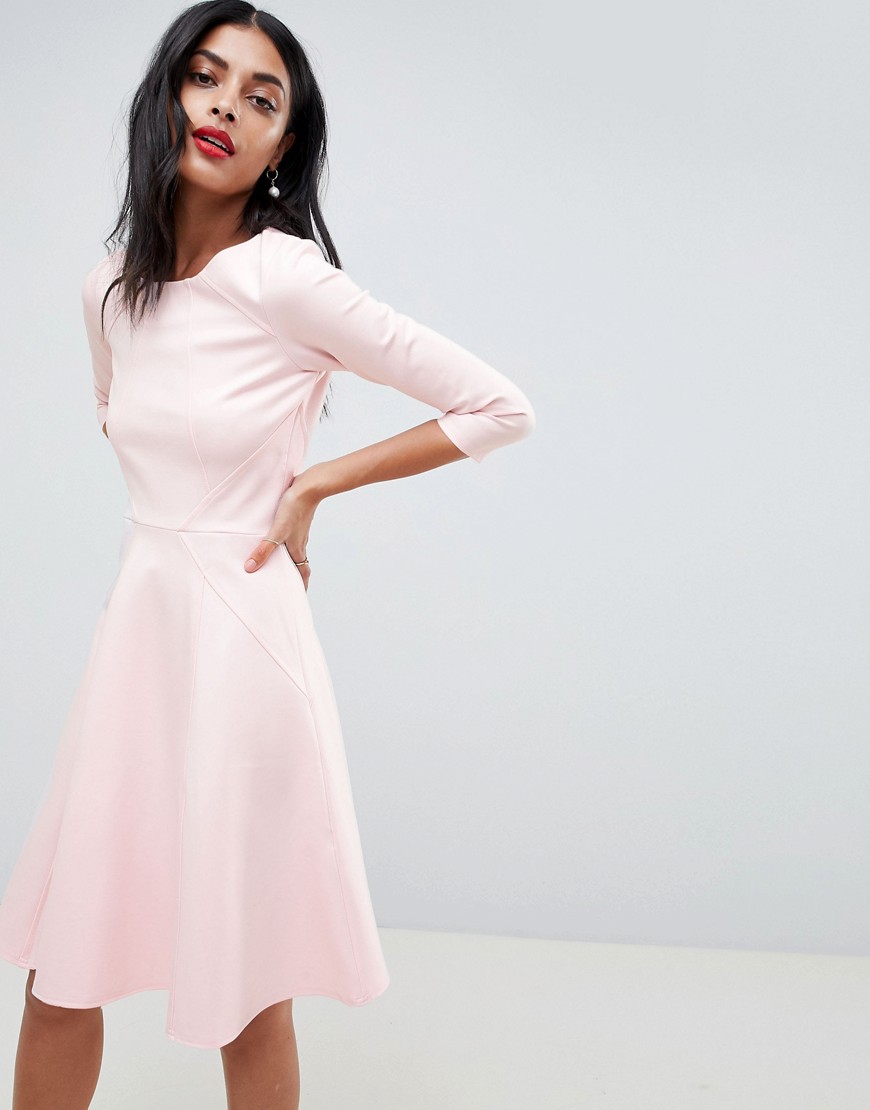 Closet London Skater Dress With 3/4 Sleeve - Pale pink