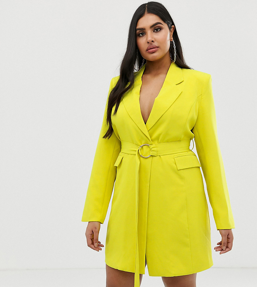 Club L London Plus longline blazer with buckle detail in lime
