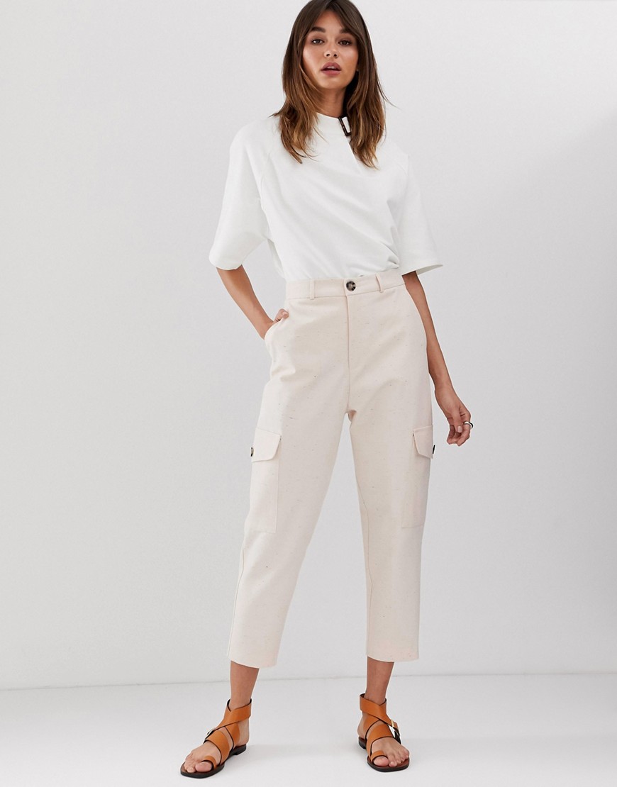 ASOS WHITE high waisted pocket trousers in speckled twill