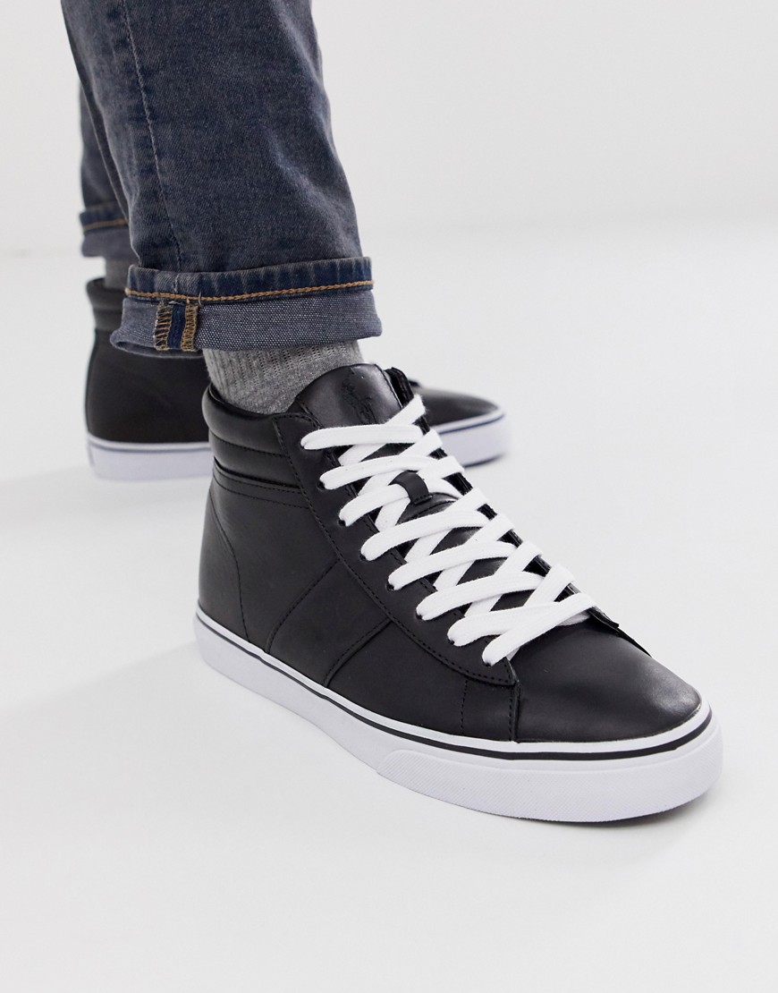 Polo Ralph Lauren Shaw leather high top trainers in black