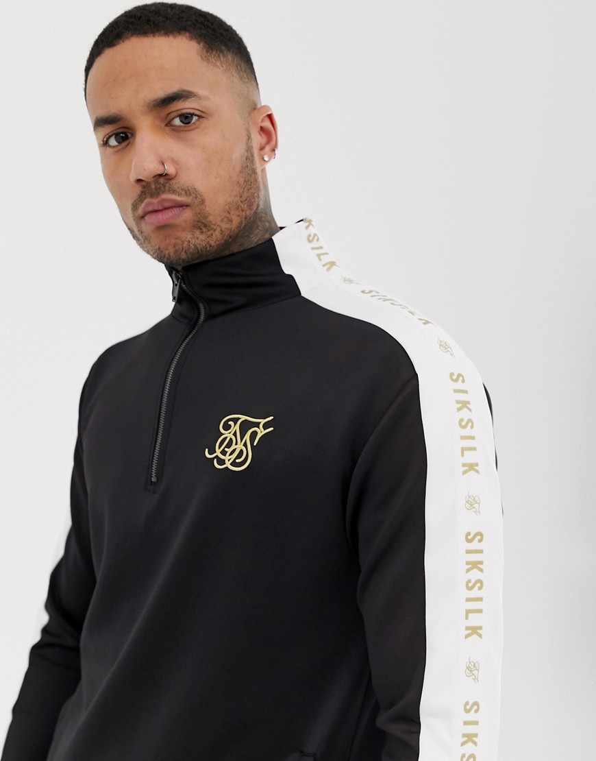 SikSilk track top in black with side stripe