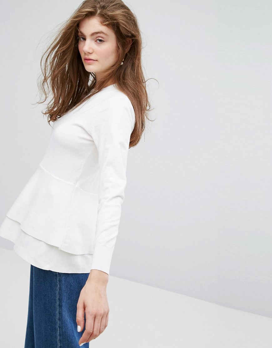 Willow and Paige Lightweight Jumper With Textured Panel - Cream