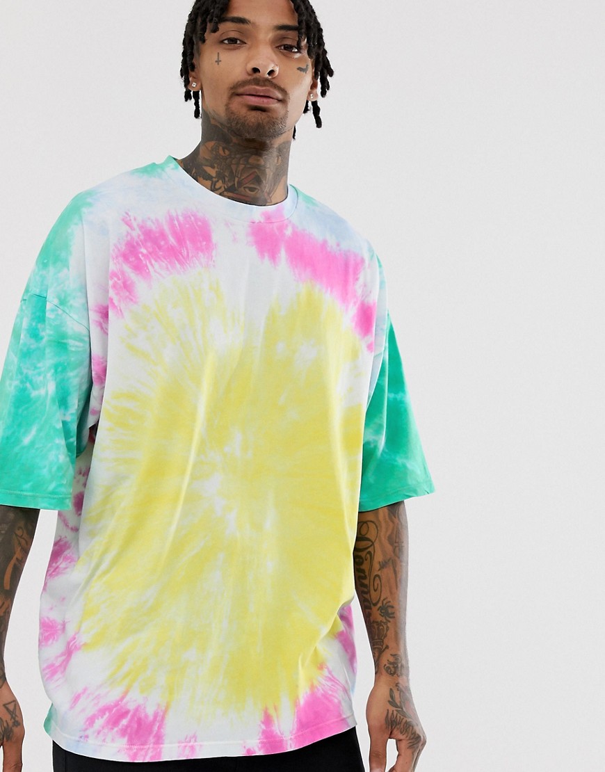 ASOS DESIGN oversized t-shirt with half sleeve in bright tie dye wash