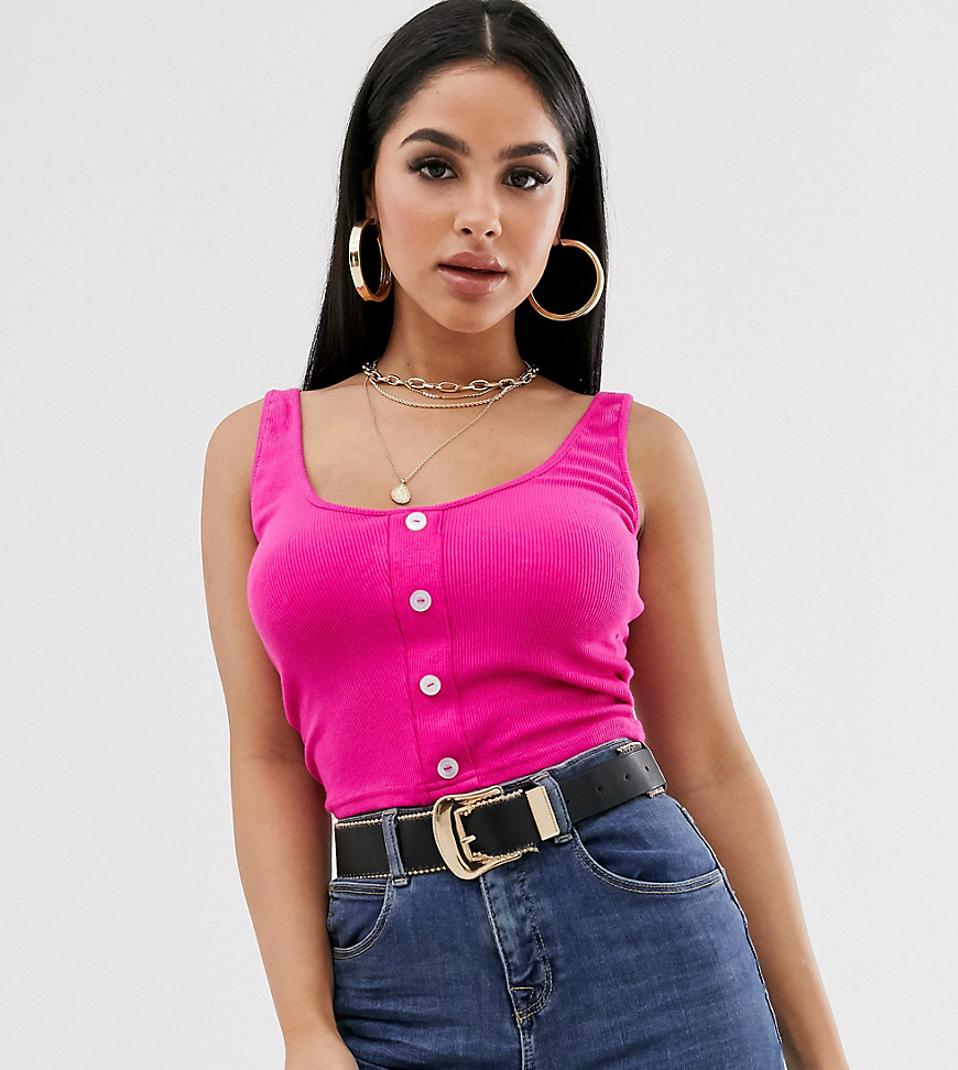 PrettyLittleThing Petite vest top with button detail in pink