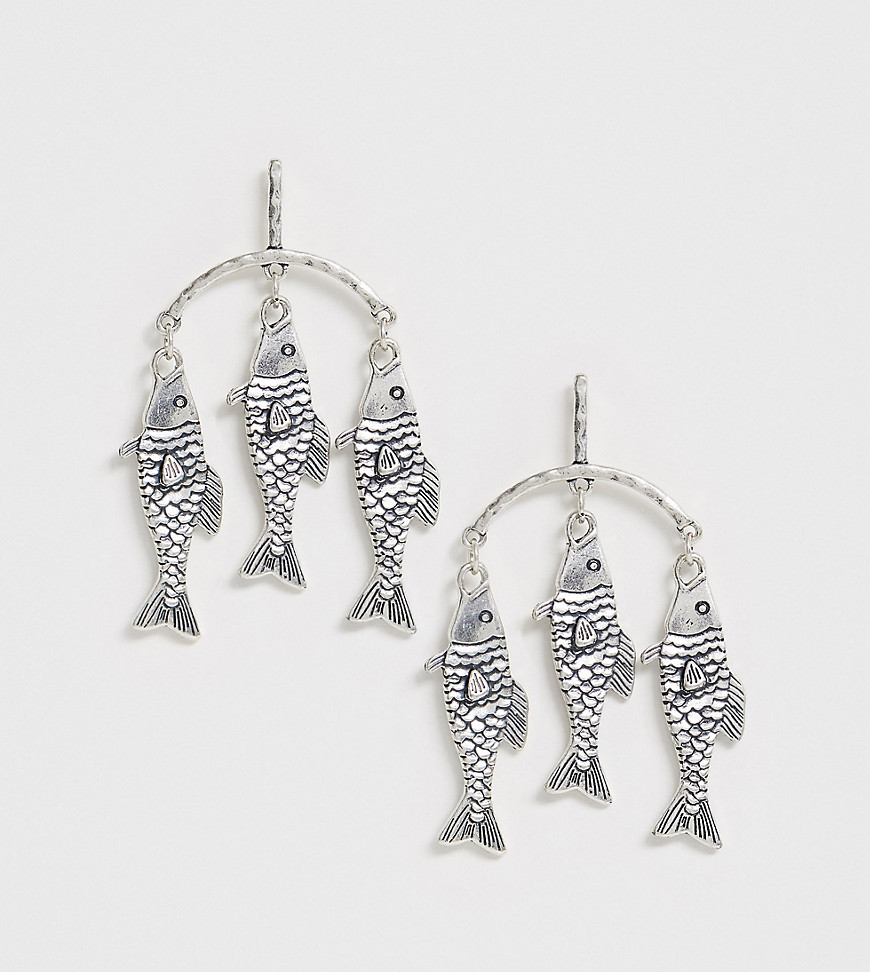 Sacred Hawk silver fish drop earrings