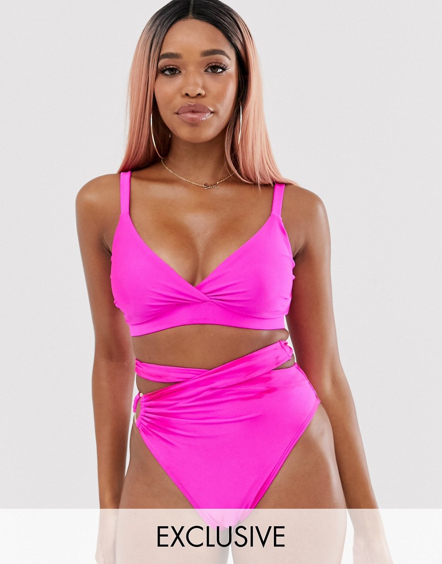 ASOS DESIGN fuller bust exclusive cross wrap bikini top in influencer pink