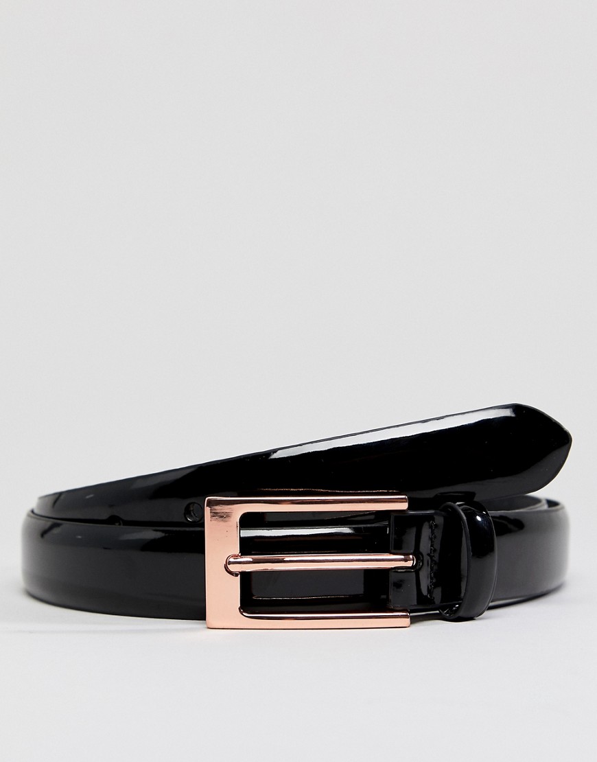Ben Sherman skinny leather patent belt in black