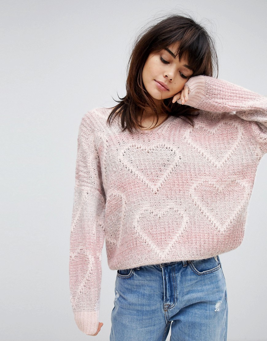 Willow And Paige Oversized Jumper With Heart Pattern - Pink