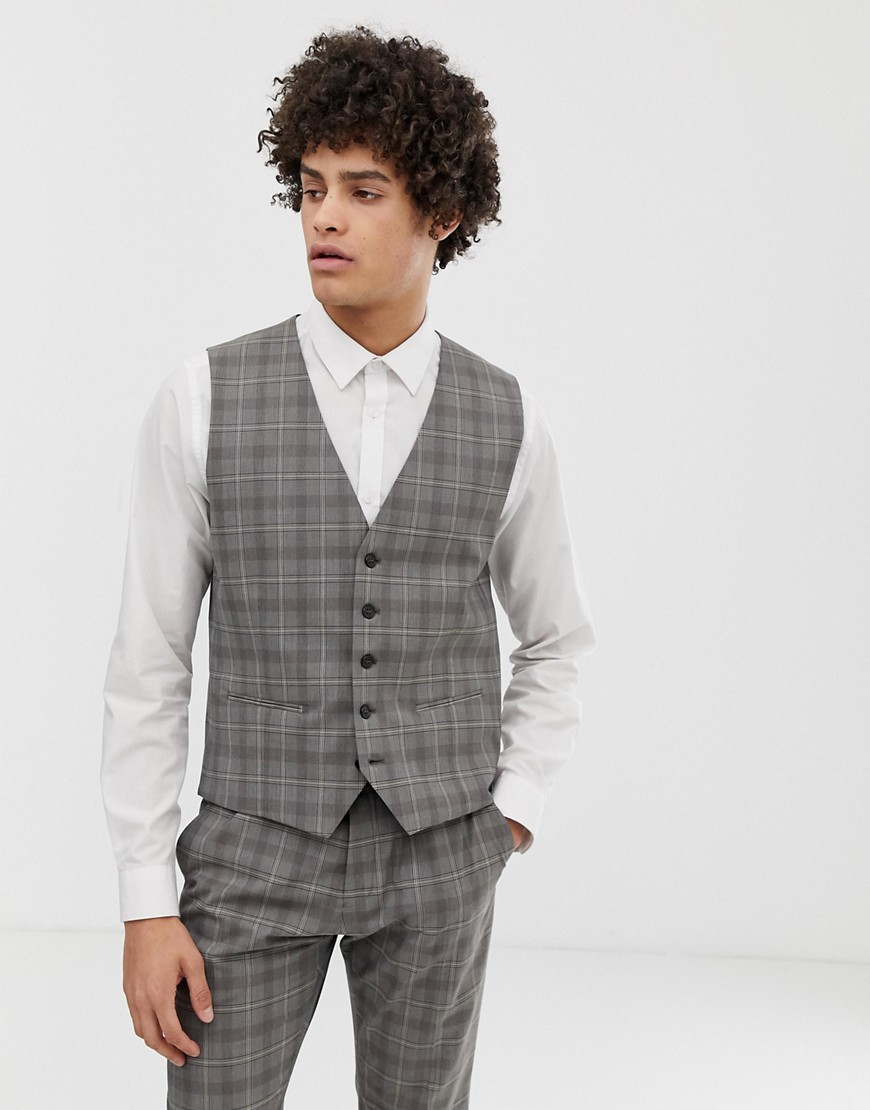 Selected Homme suit waistcoat in grey sand check