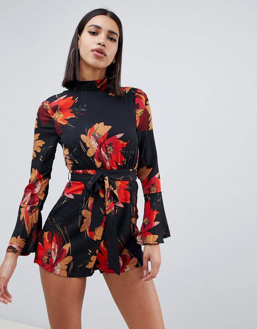 Girl In Mind bell sleeve floral print playsuit