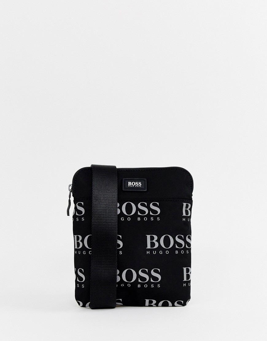 BOSS Iconic cross body all over logo bag in black - Black