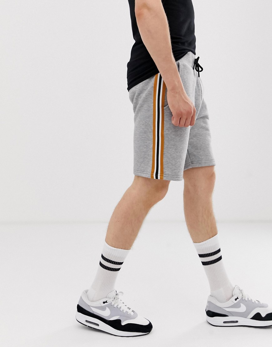 boohooMAN jersey shorts in grey with side stripe
