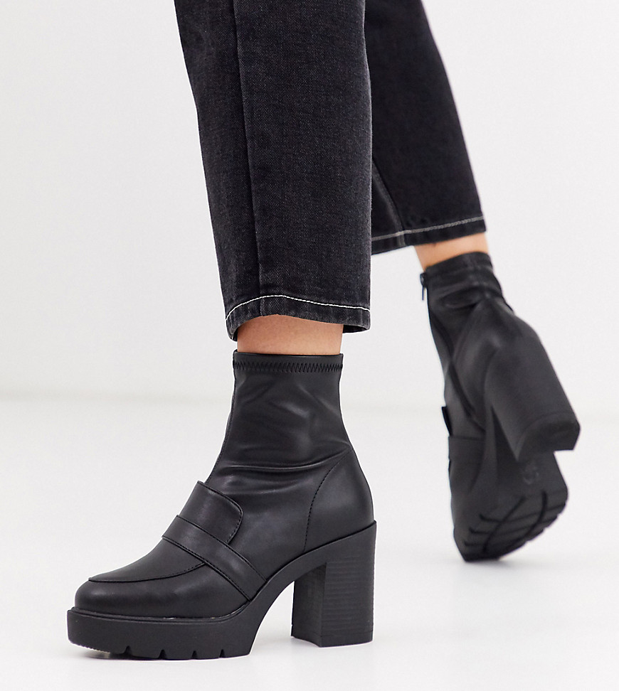 Asos Design Wide Fit Europe Chunky Loafer Boots In Black