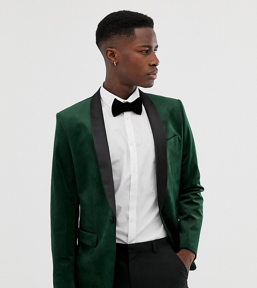 Farah Keeling skinny velvet tuxedo blazer in green Exclusive at ASOS