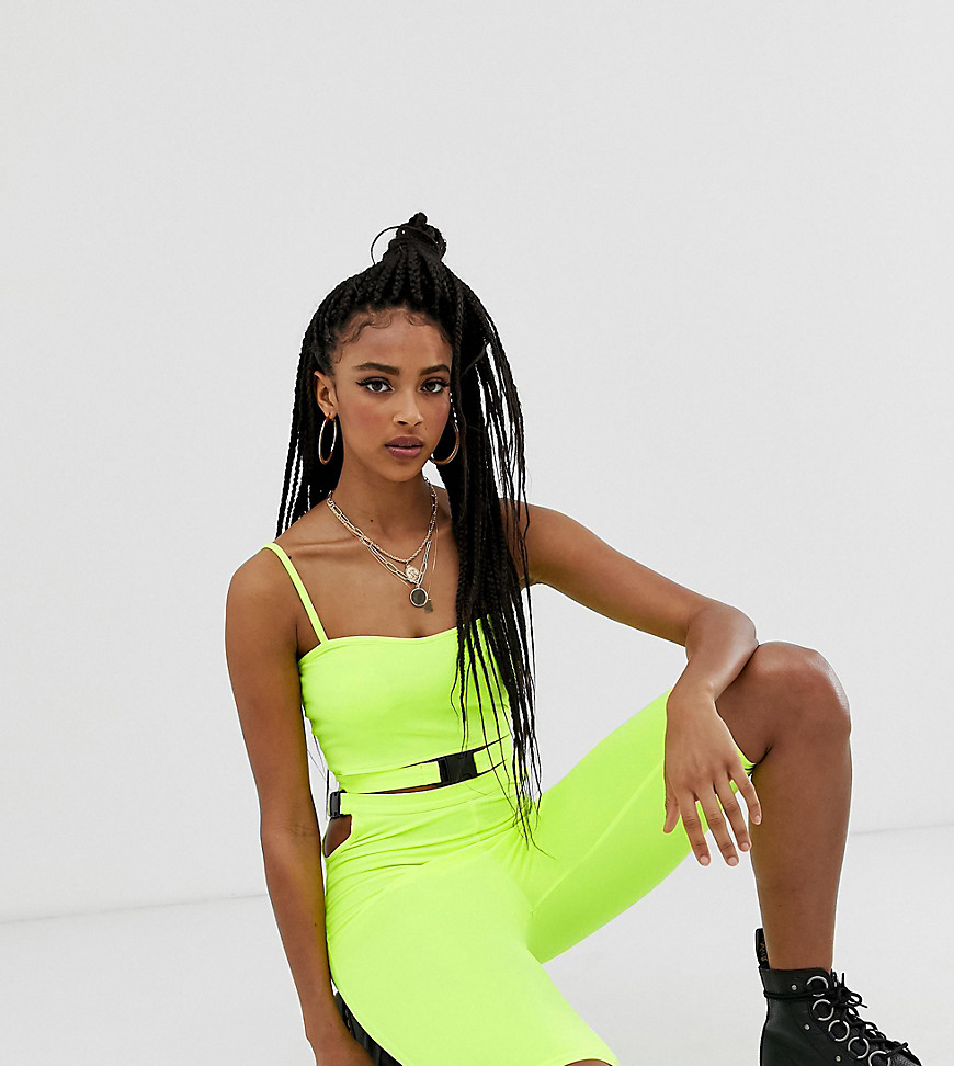 One Above Another legging shorts with buckle in neon co-ord