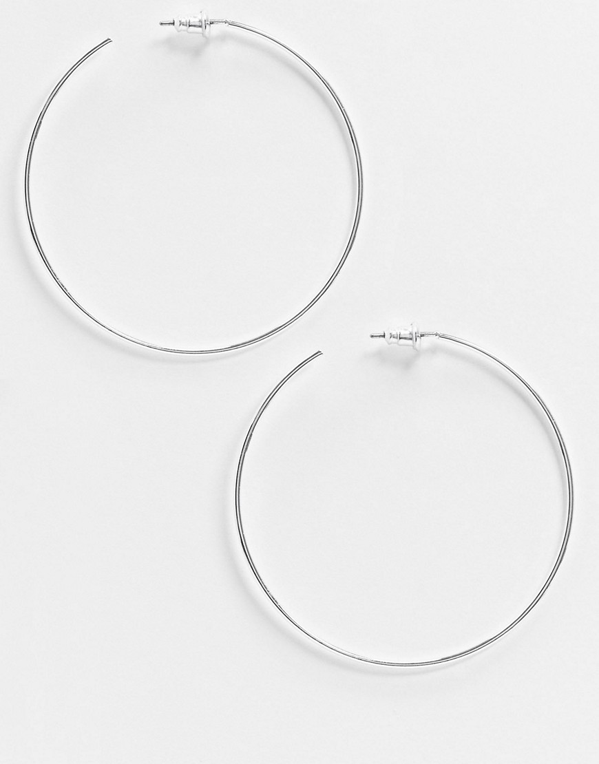 Asos Design Fine Wire 50mm Hoop Earrings In Silver Tone